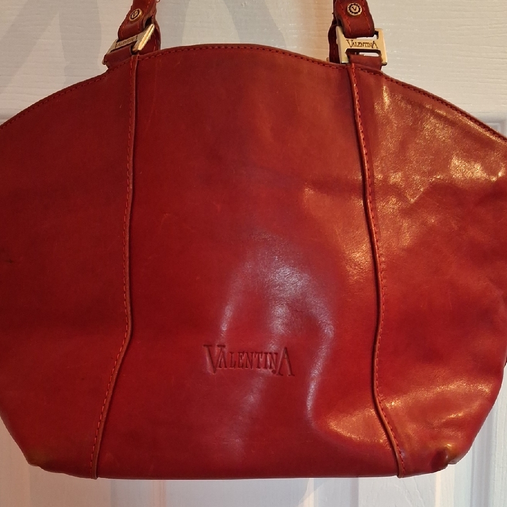 Valentina Red Leather Shoulder Bag with Glossy Finish